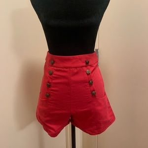 UNIQUE VINTAGE RED HIGH WAISTED SAILOR SHORTS (S)